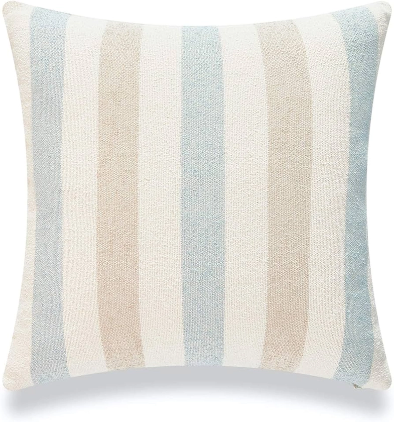 Amazon.com: Hofdeco Beach Coastal Decorative Pillow Cover ONLY for Couch, Sofa, or Bed, Light Blue Tan Taupe Woven Stripe, 18"x18" : Home & Kitchen