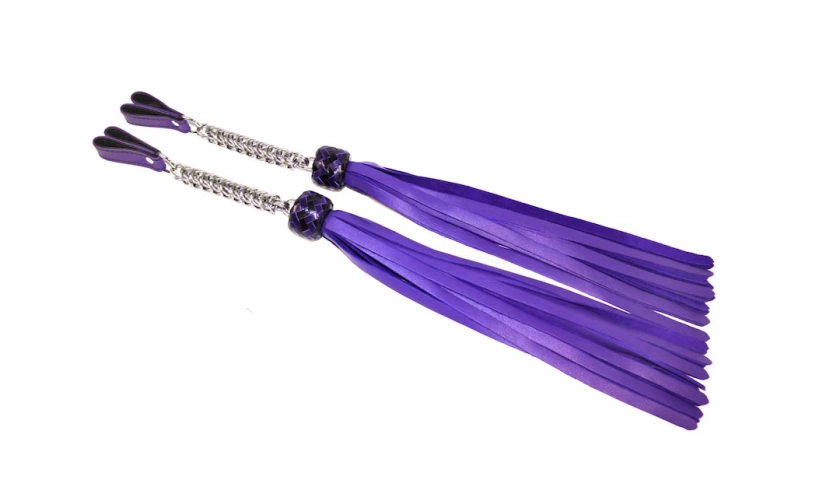 Leather Poi Finger Floggers - Florentine Set - Purple Tails - You Choice of Knot Color