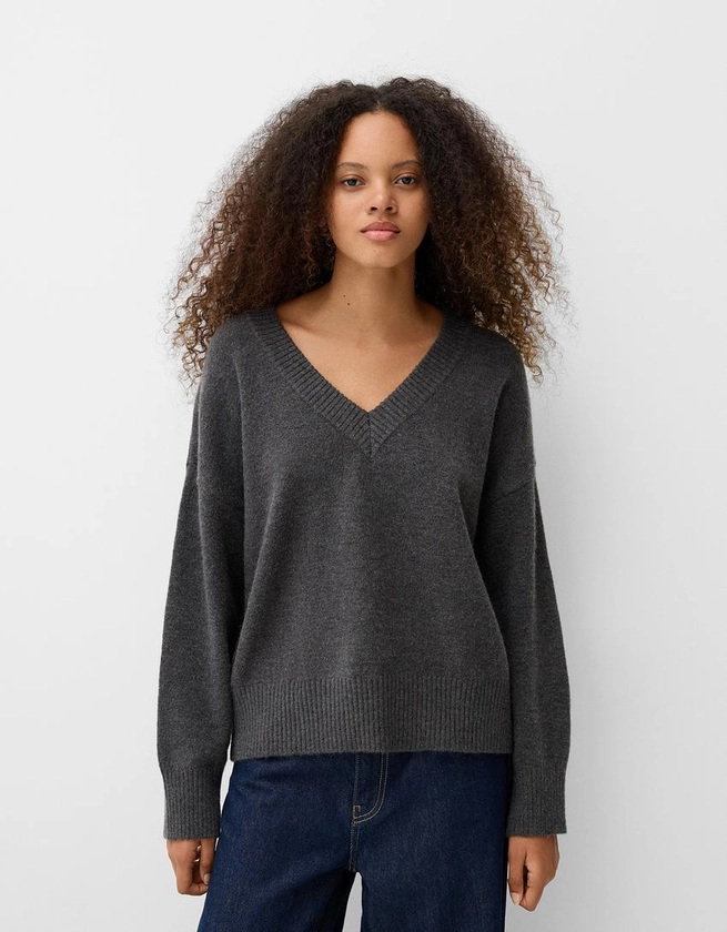 Pull à col en V oversize - Femme