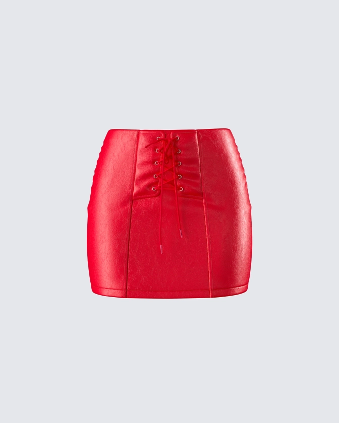 Lasita Red Vegan Leather Mini Skirt