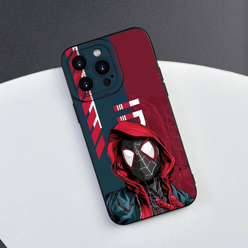 Spider-Man Angel Eye Black Anti-Slip Fashion Illustrated TPU Phone Case for iPhone 15/14/13/12/11 Plus Pro Max - Durable Protective Cover with Vibrant