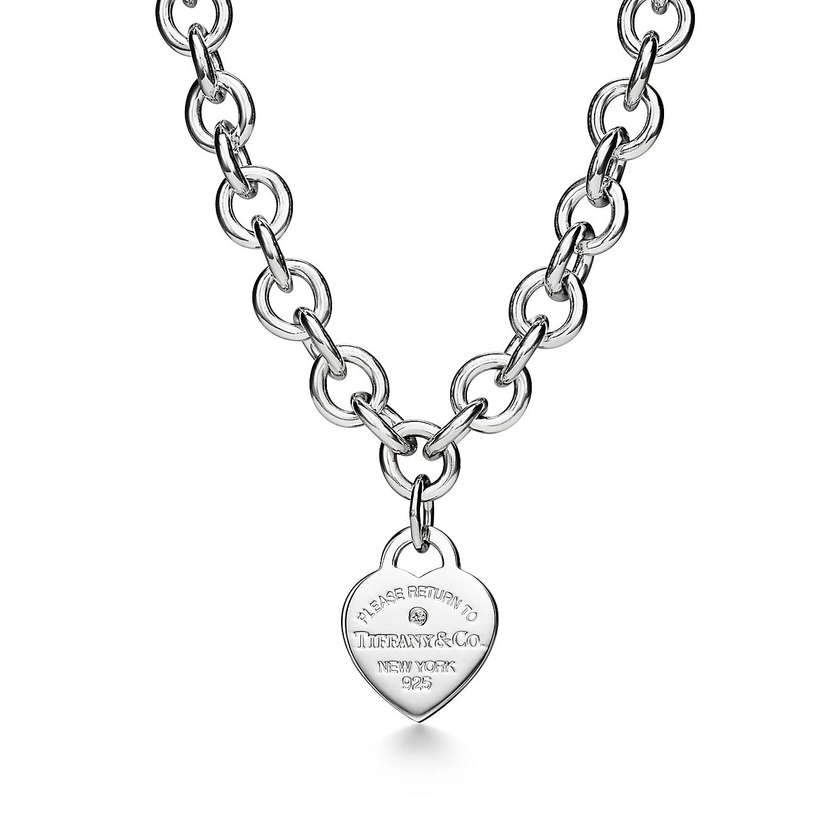 Return to Tiffany® Heart Tag Necklace in Silver with a Diamond, Medium | Tiffany & Co. US