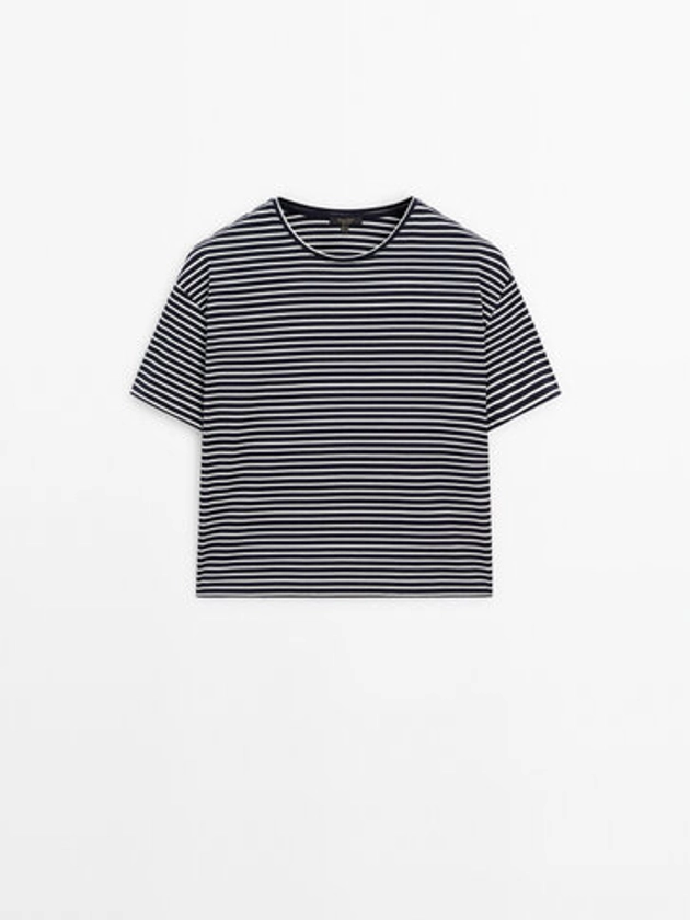 Short sleeve striped cropped T-shirt - Massimo Dutti Portugal