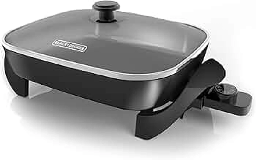 BLACK+DECKER Electric Skillet, Variable Temperature Control, Nonstick Cooking Surface, Dishwasher Safe, Tempered Glass Lid, 12"x15"