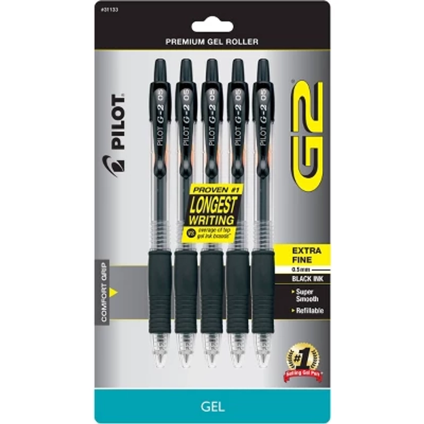 Pilot 5ct G2 Gel Pens Extra Fine Point 0.5mm Black Ink