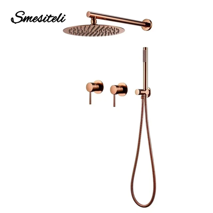 8/10/12 Pouces Ensemble De Douche Pluie Or Rose Mural Salle De Bain Douche Mitigeur Robinet En Laiton Eau Chaude Et Froide Mitigeur - Système De Douche - AliExpress