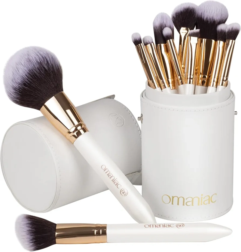 OMANIAC Professional Makeup Brushes Set (12Pcs), Pearl Flash Handles, Comfortable To Hold And Easy To Use. Full Face Travel Make up Brushes Set Professional With Case