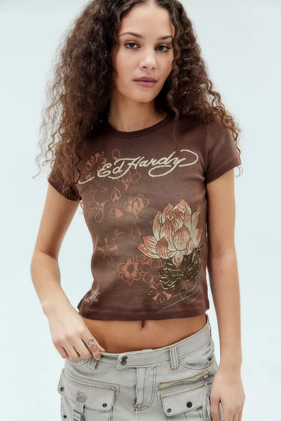 Ed Hardy - T-shirt effet rétréci Gentle Lotus, exclusivité UO