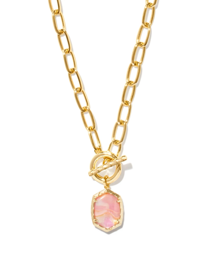 Daphne Convertible Gold Link and Chain Necklace in Light Pink Iridescent Abalone