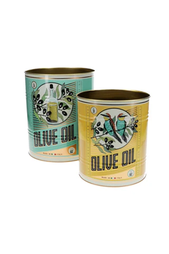 Set Of 2 Olive Oil Storage Tins - Large & Medium