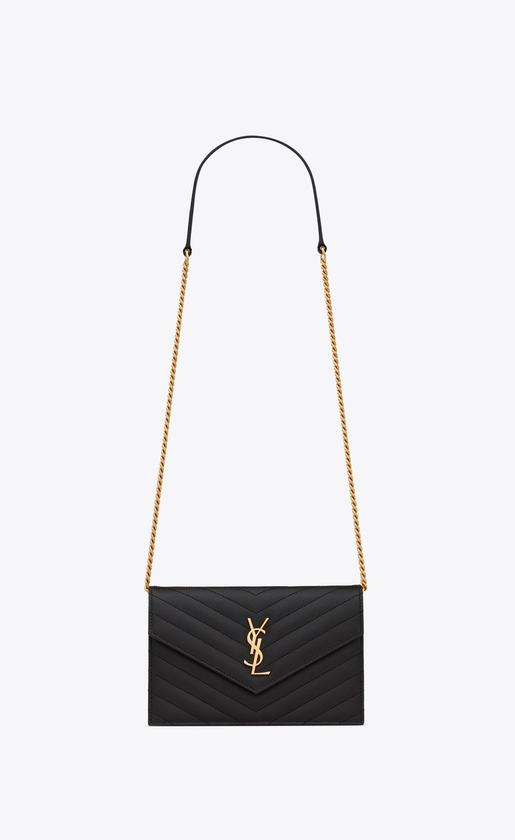 cassandre saint laurent matelassé envelope chain wallet in grain de poudre embossed leather