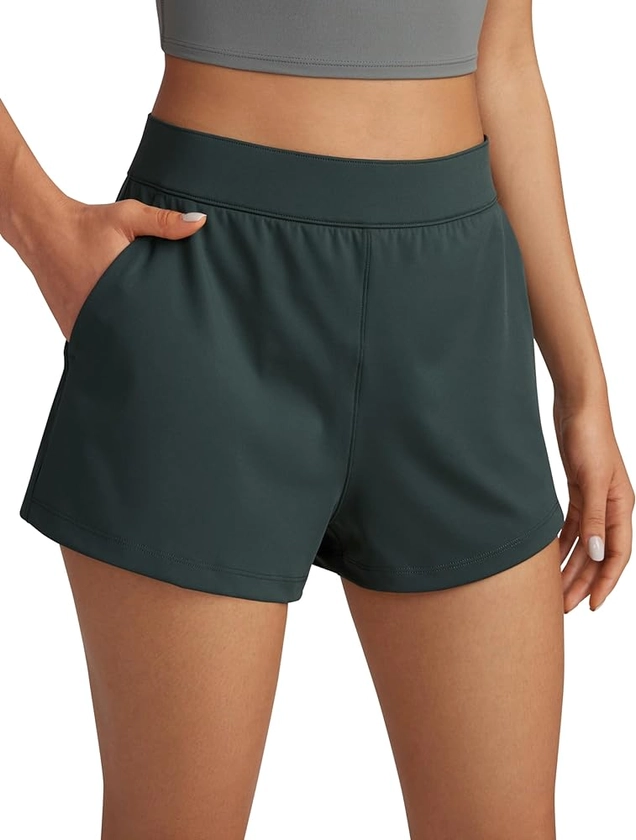 CRZ YOGA 4-Way Stretch Womens Shorts Casual Comfy High Waisted Golf Hiking Lounge Athletic Short with Pockets
