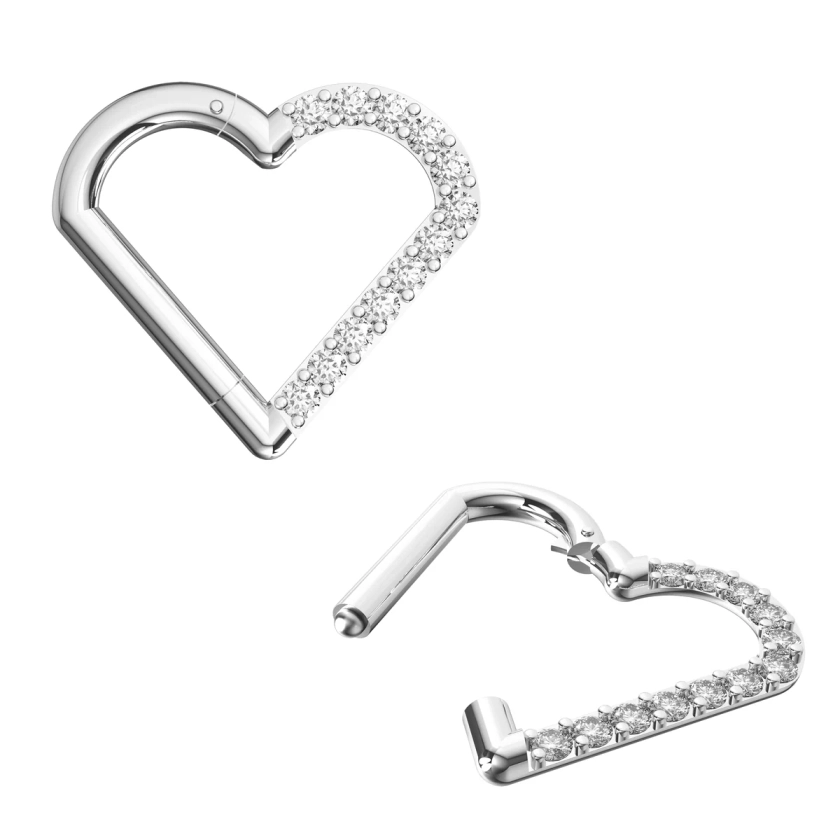316L Surgical Steel CZ Jewelled Heart Hinged Segment Clicker RingLeft / Surgical Steel / 8mm