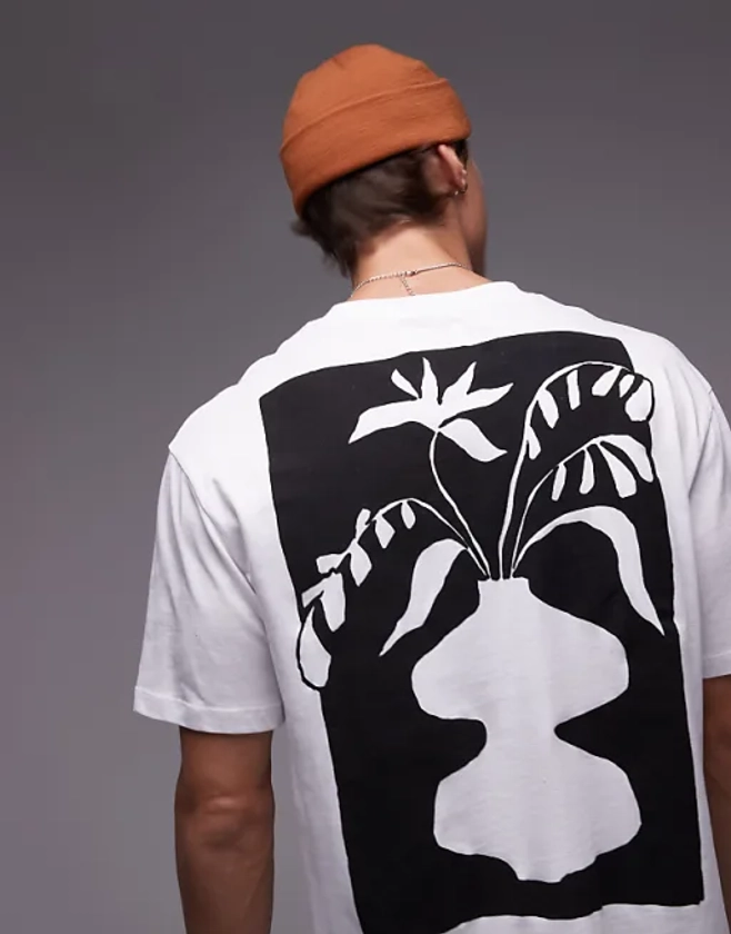 Topman oversized fit t-shirt with black vase block print in white