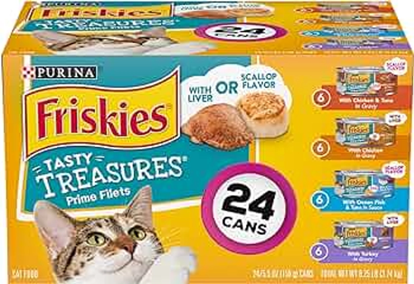 Purina Friskies Gravy Wet Cat Food Variety Pack, Tasty Treasures Prime Filets - (Pack of 24) 5.5 oz. Cans