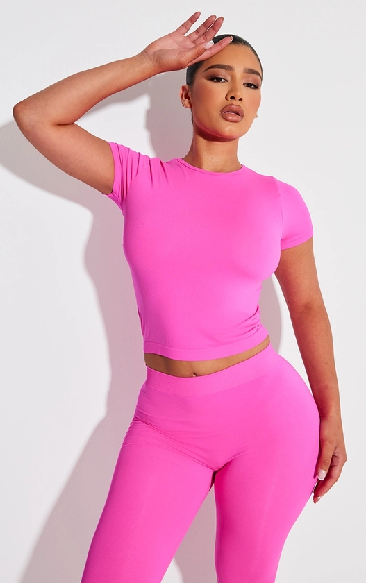 Shape Neon Pink Stretch Short Sleeve Longline Top