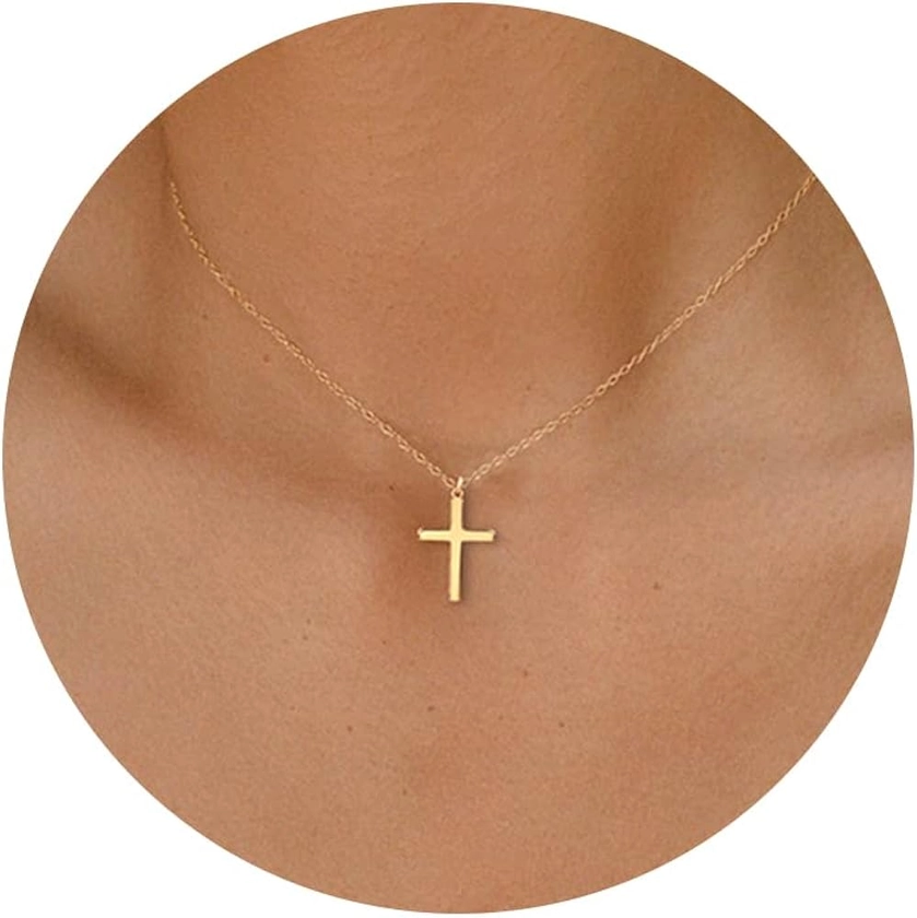 Moodear Cross Necklace for Women - Dainty 14K Gold Plated/Sterling Silver Layered Cross Pendant Simple Cute Necklaces for Women Trendy Jewelry Gifts