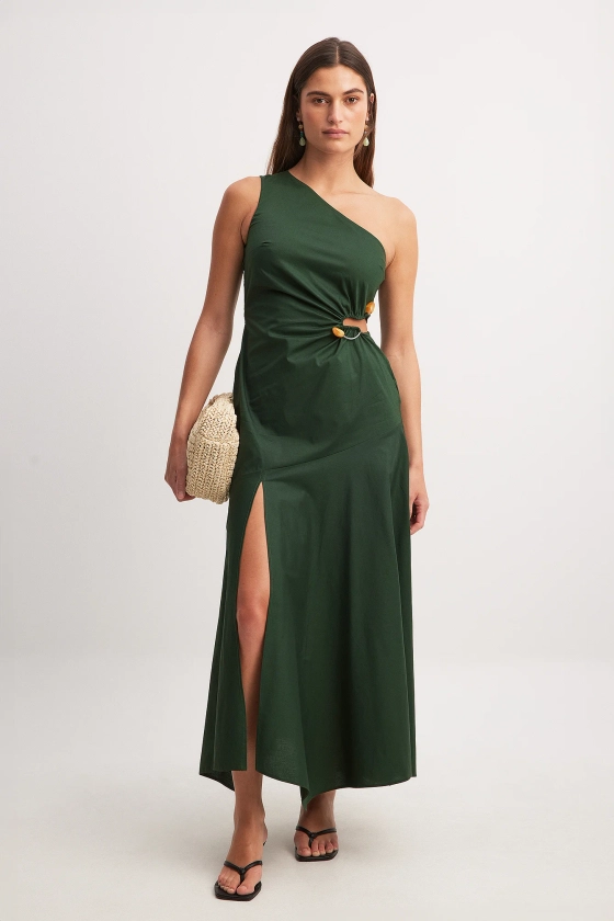 Cut Out Metal Detail Midi Dress Green