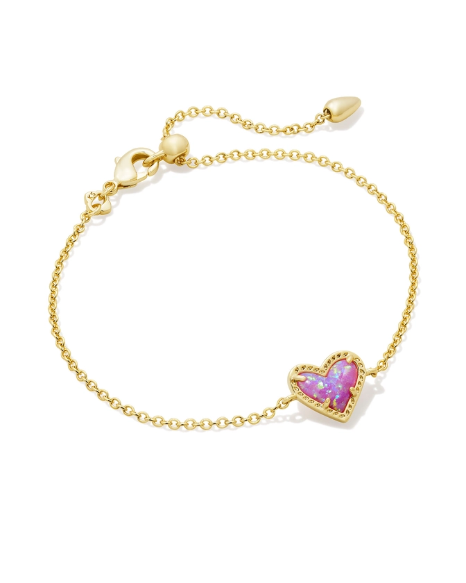 Ari Heart Gold Delicate Chain Bracelet in Bubblegum Pink Kyocera Opal | Kendra Scott
