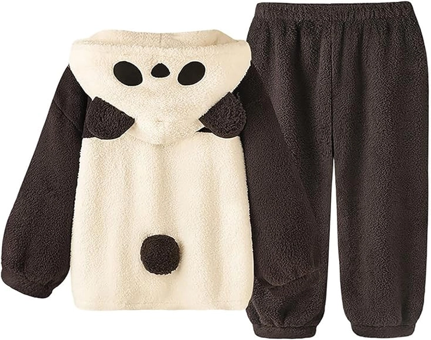 Amazon.co.jp: TDHJKL Women's Panda Pajamas, Long Sleeve, Top and Bottom Set, Fluffy, Fluffy, Fluffy, Room Wear, Autumn and Winter, Thick, Thermal, Loungewear, Cute, Cold Protection, Warm, Open Front, Black : Clothing, Shoes & Jewelry