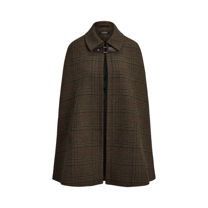 Glen Plaid Buckle-Trim Wool-Blend Cape