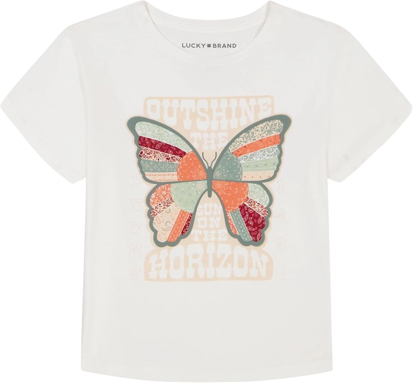 Lucky Brand girls Short Sleeve Graphic T-shirt, Tagless Cotton Tee With Fun Designs