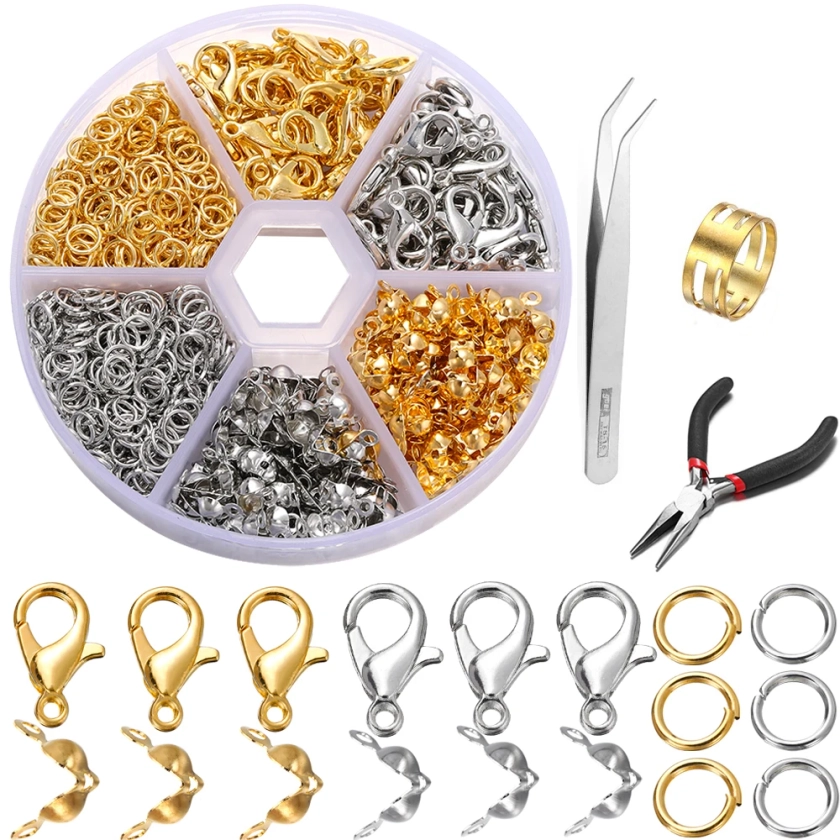 210-400 pz/scatola kit per la creazione di gioielli chiusura a moschettone anelli di salto aperti fine Crimps Beads Box risultati della collana del braccialetto fai da te fatti a mano