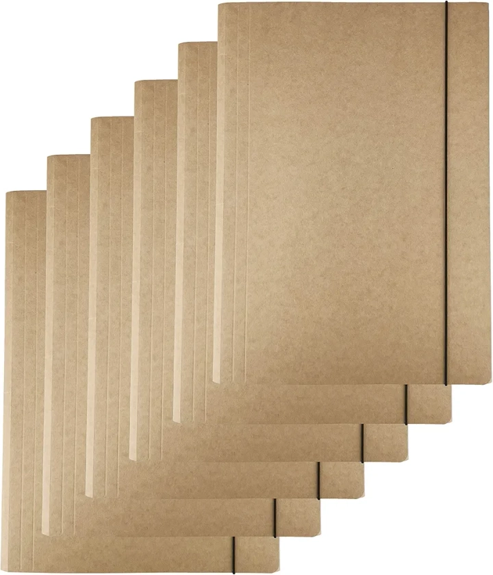 D.RECT - Confezione da 6 cartelline portadocumenti in cartone Kraft, con tendicinghia angolare, cartelline da disegno, con elastico, 300 g