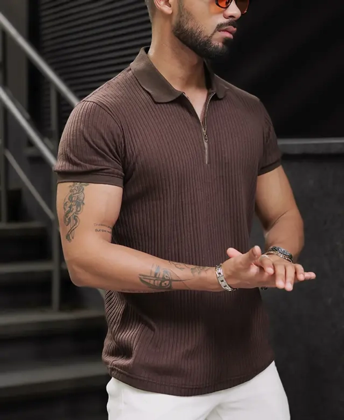 Dark Brown Polo T-Shirt – Buy Classic Style Half Sleeves Tee