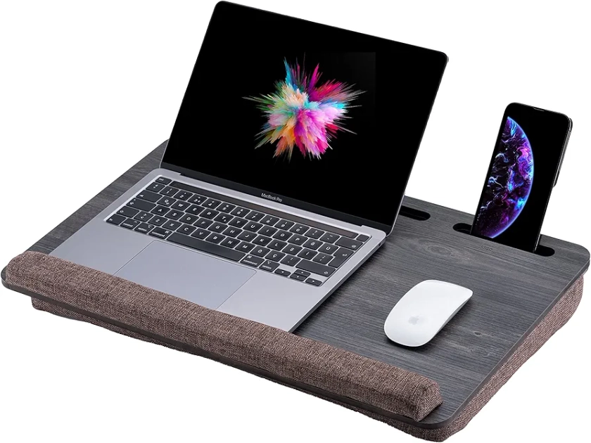 Vigo Wood Laptop Tray for Bed, Lap Desk for Laptop, Laptop Stand for Bed, Laptop Tray with Cushion, Portable Laptop lap tray for Home Office Fits up to 17.3'' Tablet and Phone Holder