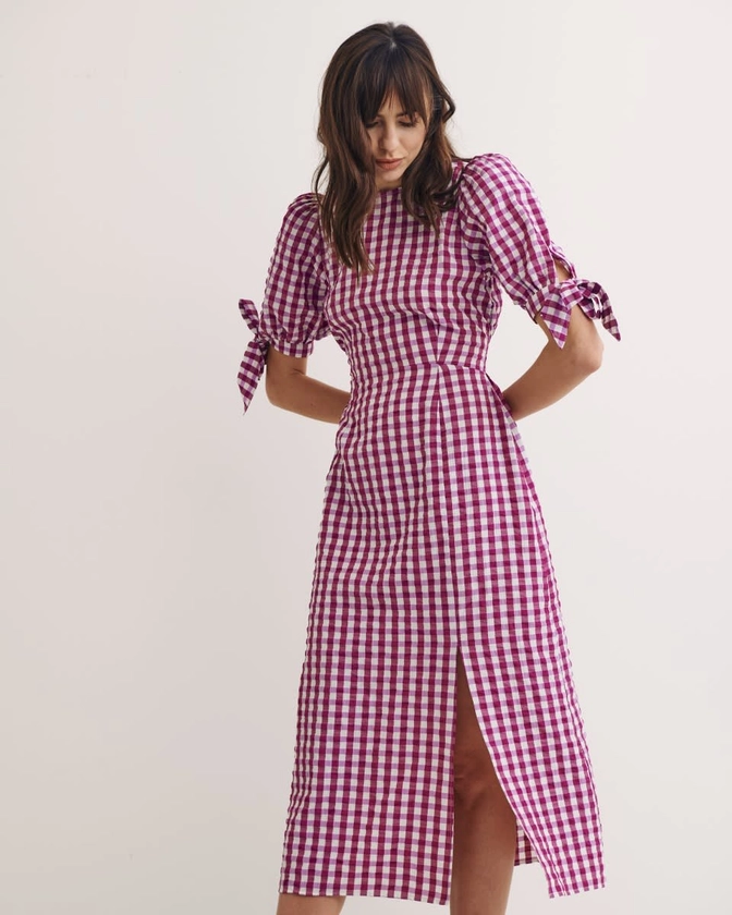 Pink Check Esme Midi Dress