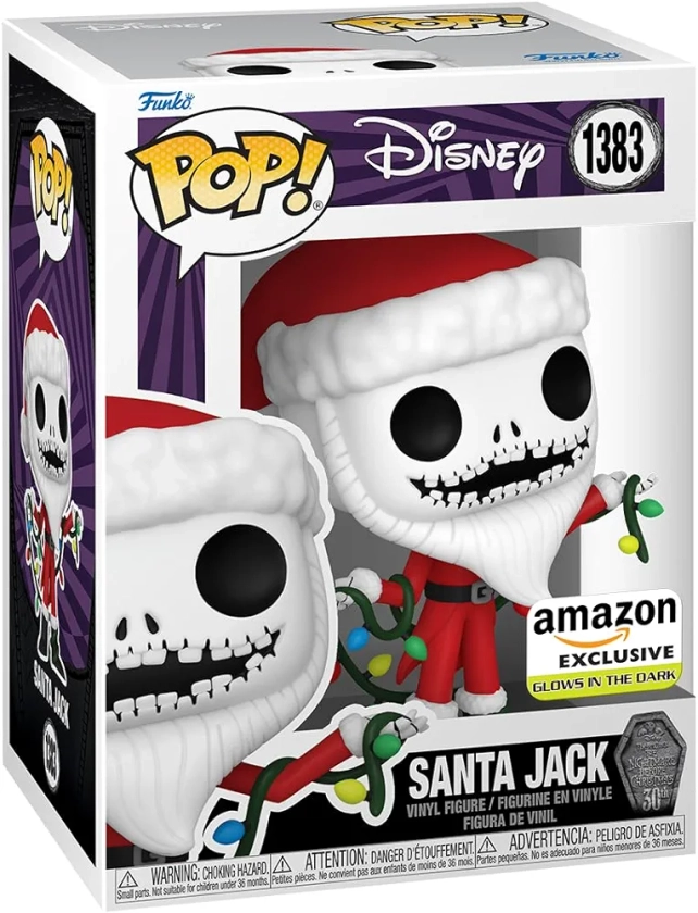 Funko Pop! Disney: The Nightmare Before Christmas 30th - Santa Jack Skellington - Glow in The Dark - Exclusivité Amazon - Figurine en Vinyle à Collectionner - Idée de Cadeau - Produits Officiels