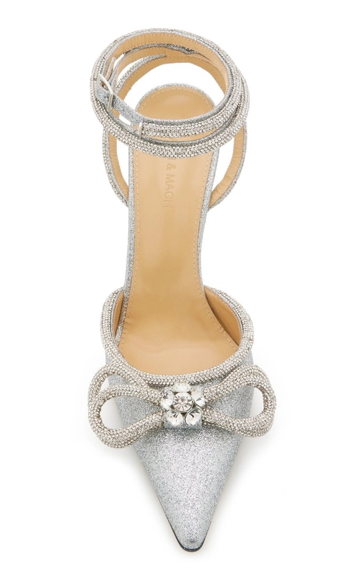 Mach & Mach Double Bow Crystal-Embellished Glittered Pumps