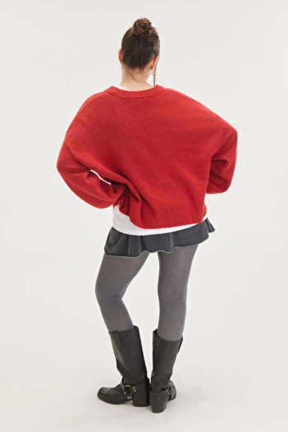 Long sleeve oversized knit sweater - Red Melange - Monki GB