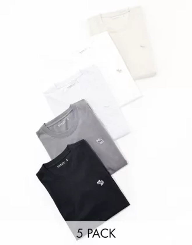 Abercrombie & Fitch - Lot de 5 t-shirts avec logo emblématique - Noir, gris, bleu et blanc