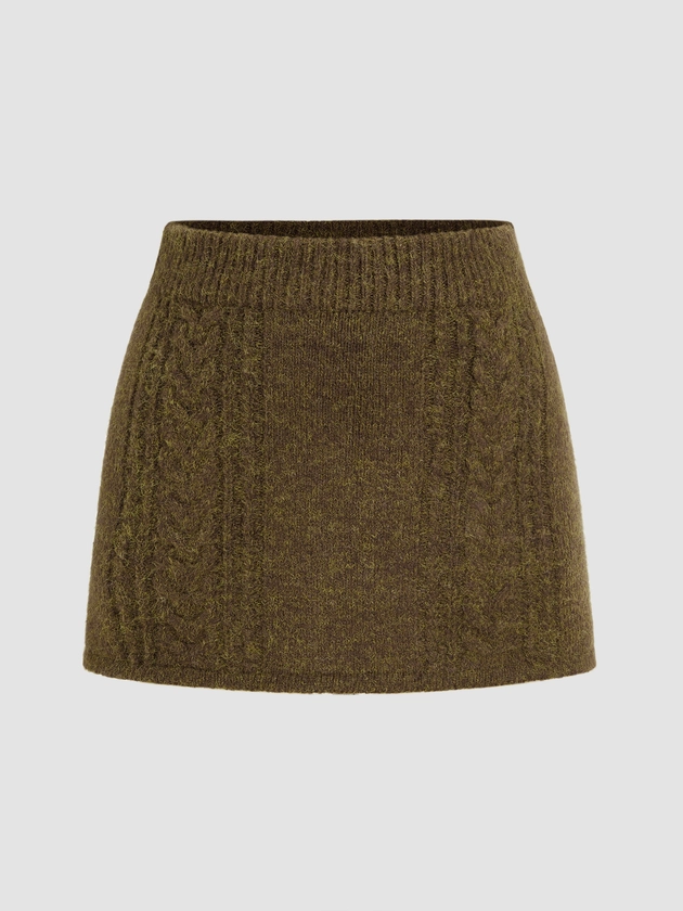 Wool-blend Cable Knit Solid Mini Skirt Curve & Plus