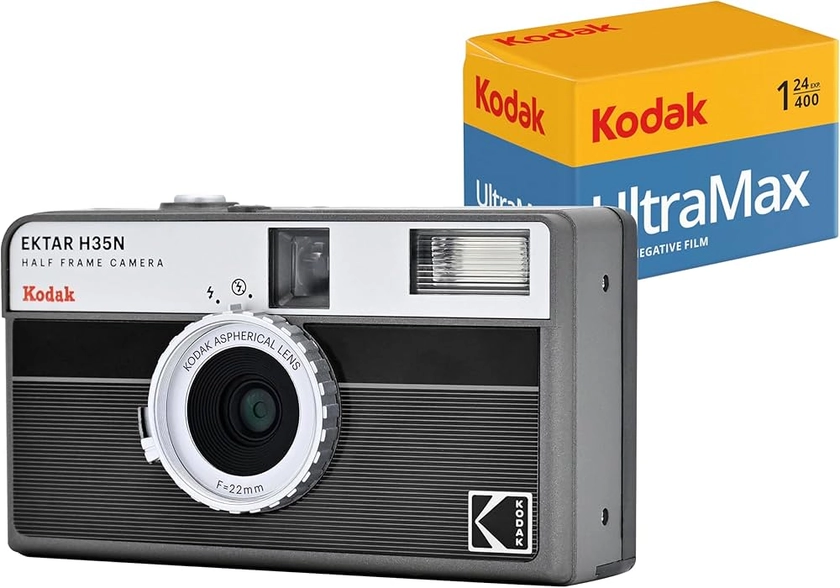 KODAK EKTAR H35N Paquete de cámara de película de Medio fotograma con Rollo de película Ultramax 400/24EXP de 35 mm (Negro Rayado) : Amazon.com.mx: Electrónicos