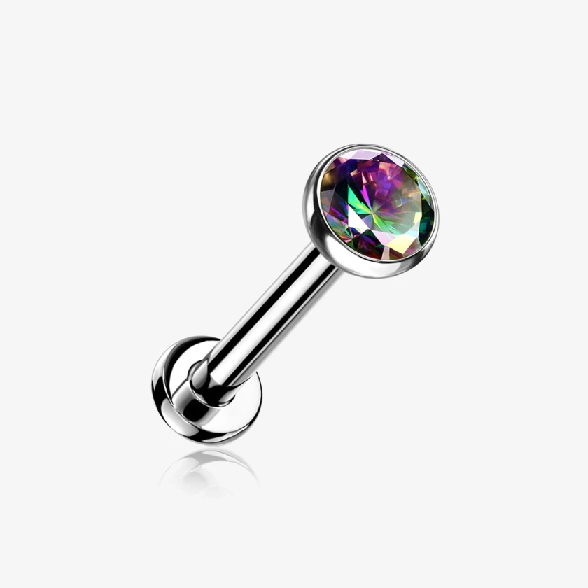 Implant Grade Titanium OneFit Threadless Gem Bezel Set Top Flat Back Stud Labret-Vitrail Medium - BM25.com