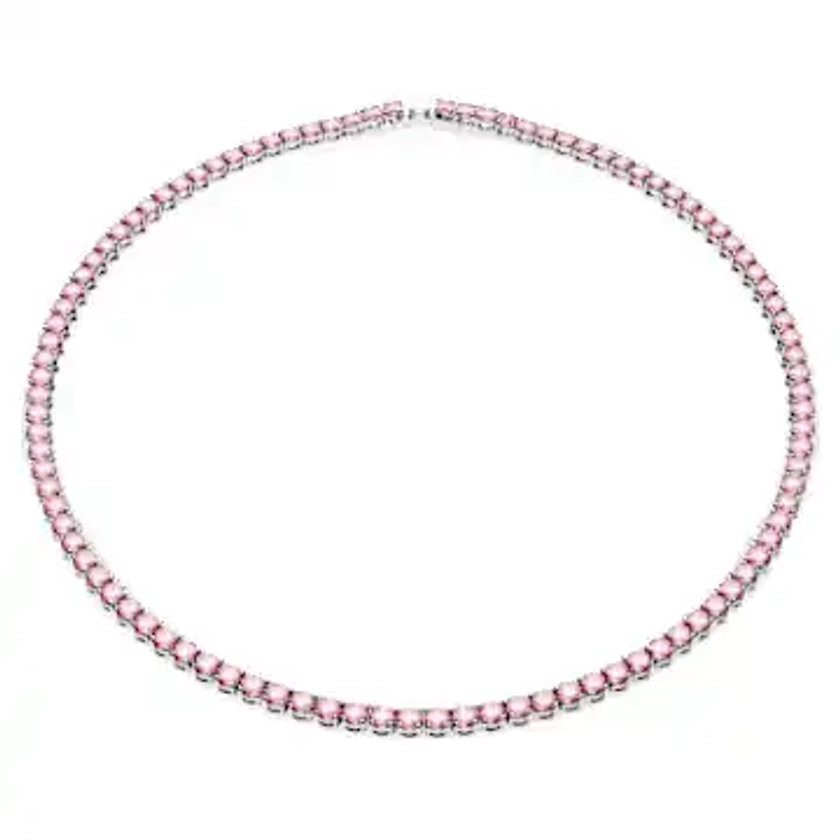 Matrix Tennis necklace, Round cut, Pink, Rhodium plated by SWAROVSKI