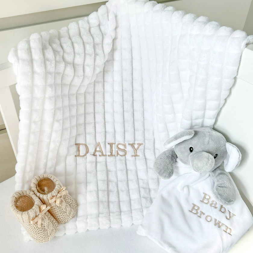 Personalised Embroidered White Blanket and Optional Comforter