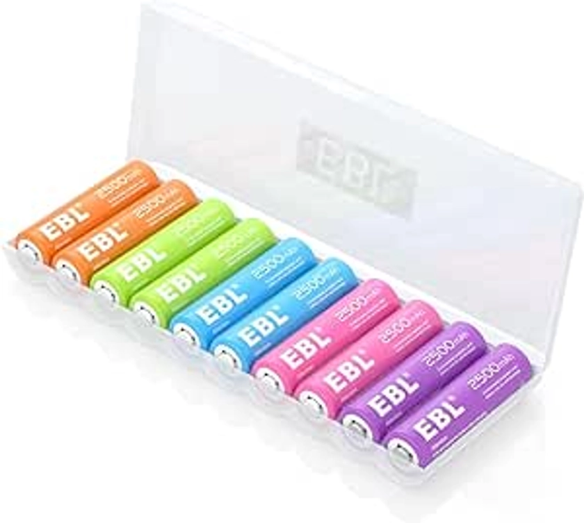 EBL AA Rechargeable Batteries 2500mAh High Capacity Long Lasting Ni-Mh Batteries 10 packs