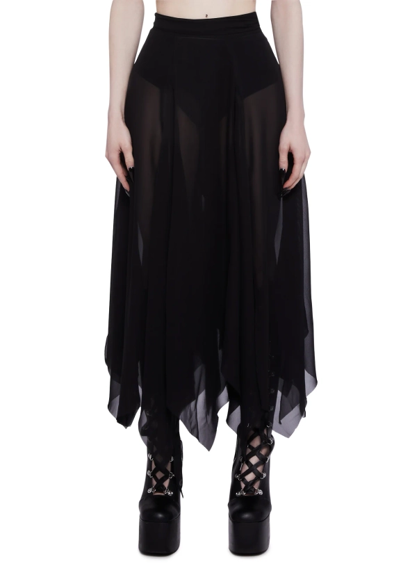 Widow Shredded Sheer Chiffon Maxi Skirt - Black
