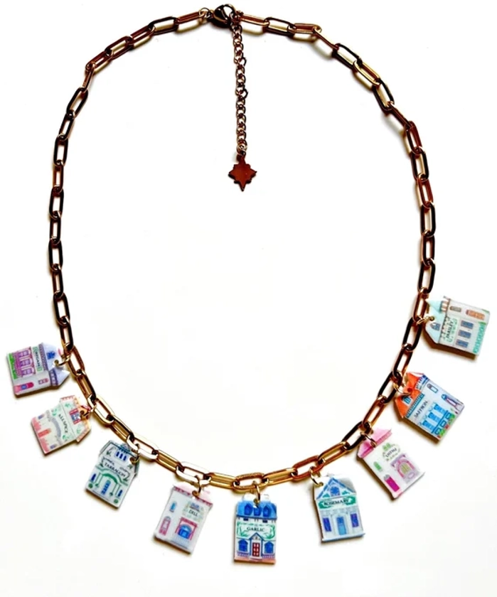 Lenox Spice Village Charm Necklace • Spice Village • Gold Charm Necklace • Miniature Spice Village