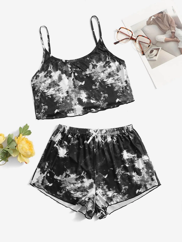 Tie Dye Lettuce Trim Cami Top & Shorts PJ Set