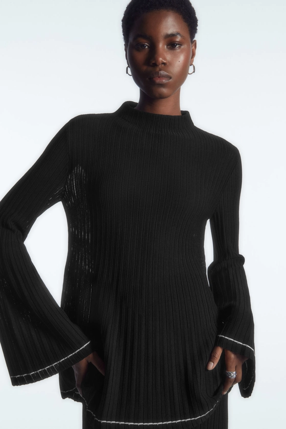 PLEATED KNITTED TUNIC TOP - BLACK - Knitted tops and Vests - COS