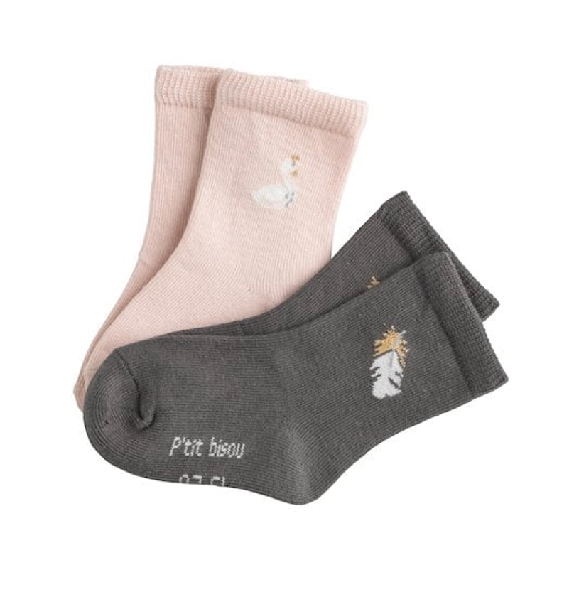 Cygne Lot 2 paires de chaussettes Rose de Marèse, Chaussettes Garcon : Aubert