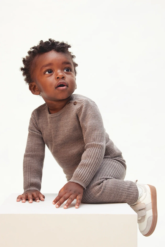 2-piece merino wool set - Dark mole - Kids | H&M GB