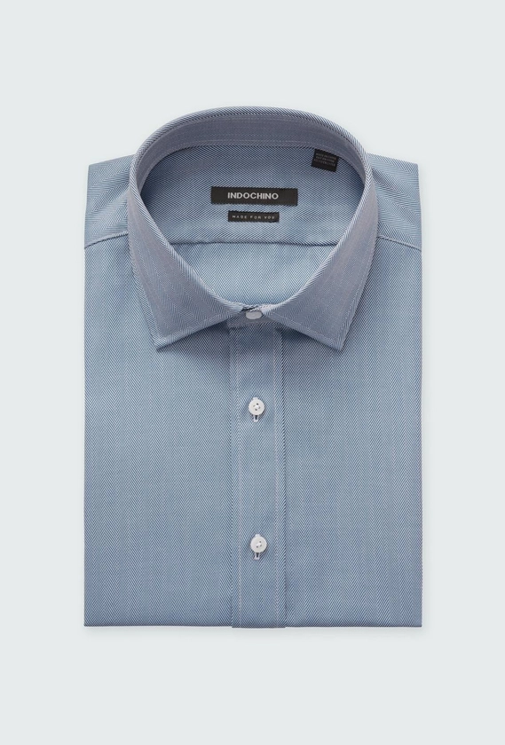 Men's Dress Shirts - Hyde Herringbone Stone Blue Shirt | INDOCHINO