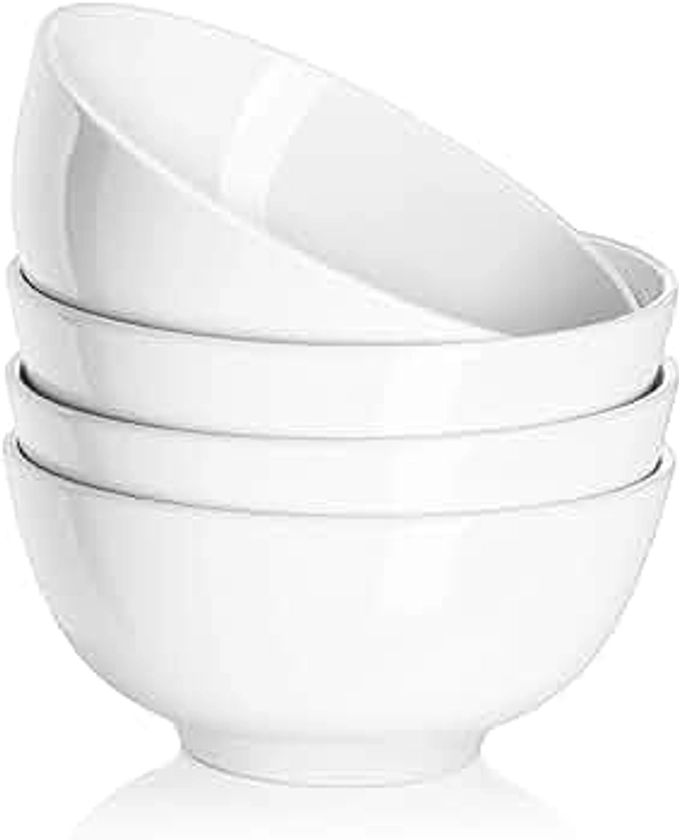 DOWAN 22 OZ Ceramic Soup Bowls & Cereal Bowls - 6" White Bowls Set of 4 for Soup, Cereal, Oatmeal, Fruit, Rice - Dishwasher & Microwave Safe
