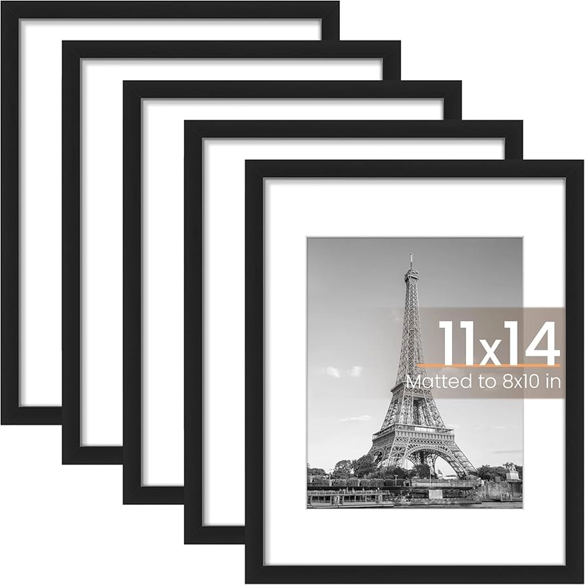 Amazon.com - upsimples 11x14 Picture Frame Set of 5, Display Pictures 8x10 with Mat or 11x14 Without Mat, Wall Gallery Photo Frames, Black